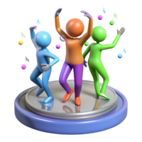 dramatic modern A group of human figures with elongated limbs dancing in a zero-gravity environment filled with floating musical notes, lit by multicolored stage lights, Abstract style genuine png