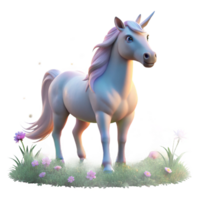 elegant artistic A majestic unicorn with a coat of pure white, grazing in a field of ethereal flowers, illuminated by the soft glow of the setting sun. Dreamlike, fantasy art style genuine png