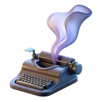 elegant modern A levitating typewriter typing out a stream of consciousness onto a ribbon of smoke, lit by a desk lamp casting long shadows, Surrealist Photography style high quality png