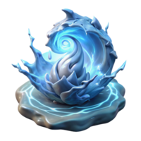impressive rustic A powerful elemental spirit made of swirling water and ice, illuminated by a bolt of lightning. Abstract fantasy art style high quality png