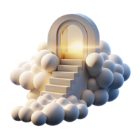 beautiful rustic A staircase leading to a doorway in the sky, surrounded by fluffy white clouds, lit by a bright, heavenly light, Visionary Art style genuine png