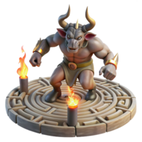 stunning traditional A fearsome minotaur with the head of a bull and the body of a man, charging through a labyrinth, illuminated by flickering torches. Greek mythology-inspired art style original png
