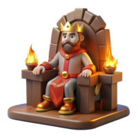 extraordinary abstract A regal king sitting on a throne of carved stone, wearing a crown of gold and jewels, illuminated by the warm glow of a fireplace. Medieval fantasy art style premium png