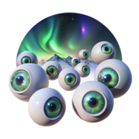 wonderful artistic A field of floating human eyes gazing upwards, lit by a celestial aurora borealis, Digital Art style professional png