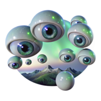 magnificent classic A field of floating human eyes gazing upwards, lit by a celestial aurora borealis, Digital Art style premium png