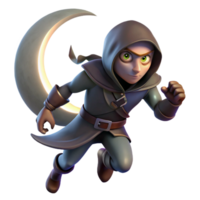 wonderful vintage A cunning rogue sneaking through the shadows, illuminated by the faint light of the moon. Dark fantasy art style 4K png