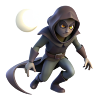 beautiful artistic A cunning rogue sneaking through the shadows, illuminated by the faint light of the moon. Dark fantasy art style detailed png