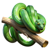 wonderful classic A slithering green tree python coiled around a branch, scales glistening in the dappled jungle light, in a detailed, nature documentary style original png