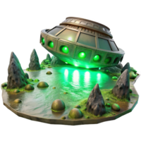 stunning modern A derelict spaceship, partially submerged in the methane lakes of a distant moon, lit by the eerie green glow of its atmosphere. Surreal style, dark and mysterious detailed png