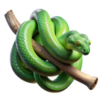 elegant modern A slithering green tree python coiled around a branch, scales glistening in the dappled jungle light, in a detailed, nature documentary style exclusive png