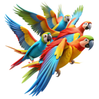 vibrant creative A vibrant flock of macaws in flight, their colorful feathers a riot of color against a clear sky, in a dynamic, impressionistic style 4K png