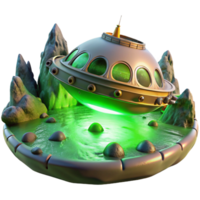 impressive modern A derelict spaceship, partially submerged in the methane lakes of a distant moon, lit by the eerie green glow of its atmosphere. Surreal style, dark and mysterious detailed png