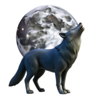 beautiful modern A solitary wolf howling at the full moon, its fur illuminated by the ethereal light, in a stark, black and white style authentic png