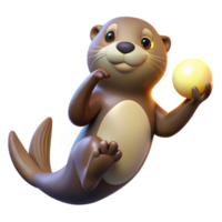 beautiful vintage A playful sea otter floating on its back, holding a seashell, illuminated by the soft glow of underwater sunlight, in a charming, cartoonish style detailed png