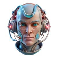 wonderful vintage A human face partially merged with machinery, wires and tubes protruding, lit by a flickering fluorescent light. Cyberpunk and biomechanical style genuine png