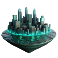 dramatic modern A desolate, flooded city, with the tops of skyscrapers barely visible above the waterline, lit by the eerie glow of bioluminescent algae. Dark, surreal, and painterly style original png