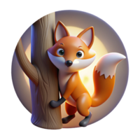 extraordinary abstract A sly fox with a bushy tail, peering out from behind a tree, illuminated by the soft glow of moonlight, in a cunning, folk art style premium png