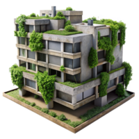 impressive traditional Brutalist concrete apartment complex, overgrown with vines, soft diffused daylight, gritty and textured, photographic style exclusive png