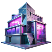 magnificent creative Deconstructivist office building, fragmented forms, metallic cladding, vibrant neon lights, cyberpunk style exclusive png