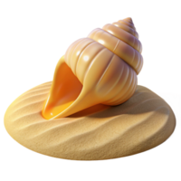vibrant rustic A single, perfect seashell on a white sandy beach, lit by the bright midday sun. Beach photography style high resolution png