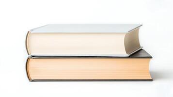 Two stacked books with a white cover and a brown spine on a plain background photo