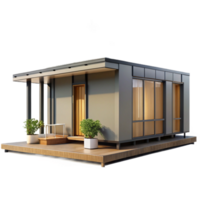 magnificent classic Prefabricated modular home, minimalist design, sustainable materials, natural light, architectural rendering, premium png