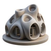 impressive modern 3D-printed house, organic form, concrete material, innovative design, architectural visualization, high resolution png