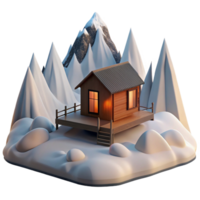 impressive rustic Mountaintop retreat, minimalist cabin, panoramic views, snowy landscape, peaceful setting, digital art, high resolution png