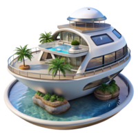 wonderful modern Floating hotel, futuristic design, panoramic ocean views, luxurious amenities, digital rendering, original png