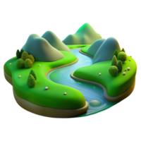 magnificent artistic A winding river flowing through a lush green valley, illuminated by the soft light of dawn. Landscape photography style authentic png