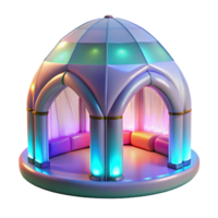elegant traditional Inflatable pavilion, lightweight structure, translucent material, colorful lighting, temporary architecture, digital art, 4K png