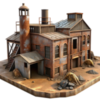 serene modern Abandoned factory, rusted metal structures, broken windows, dim and dusty light, eerie and desolate style exclusive png