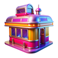 impressive classic A vibrant, colorful illustration of a 1950s diner, chrome details gleaming, bright neon signs, retro pop art style high resolution png