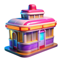 extraordinary abstract A vibrant, colorful illustration of a 1950s diner, chrome details gleaming, bright neon signs, retro pop art style high quality png
