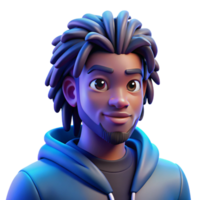 elegant abstract Portrait of a young man with dreadlocks and a thoughtful expression, lit by a cool, blue light, in a graphic novel style detailed png