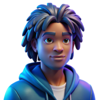 extraordinary modern Portrait of a young man with dreadlocks and a thoughtful expression, lit by a cool, blue light, in a graphic novel style authentic png