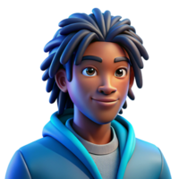 serene contemporary Portrait of a young man with dreadlocks and a thoughtful expression, lit by a cool, blue light, in a graphic novel style premium png
