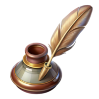magnificent minimalist A pen and ink drawing of a vintage quill and inkwell, intricate details, cross-hatching shading, vintage illustration style high resolution png