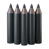 stunning vintage Five precisely arranged, dark grey graphite pencils, tips aligned, with dramatic chiaroscuro lighting. Minimalist art high quality png