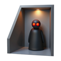 dramatic modern A shadowy figure lurking in the corner of a darkened room, only its glowing red eyes visible. Low-key lighting, film noir style. Psychological thriller, suspense style high quality png