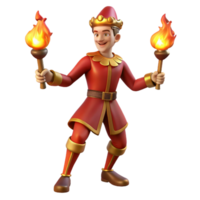 wonderful abstract A medieval jester juggling flaming torches in a grand hall, illuminated by flickering torchlight, in a Baroque painting style genuine png
