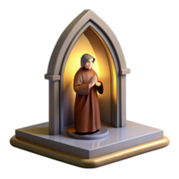 impressive creative A solitary monk praying in a simple stone chapel, lit by a single, ethereal ray of light through a stained-glass window, in a religious iconography style authentic png