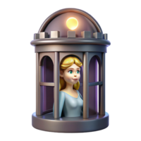 impressive traditional A beautiful princess imprisoned in a tall tower, gazing longingly out the window, lit by a single, melancholic moonbeam, in a Pre-Raphaelite style high quality png