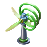 vibrant rustic A wind turbine generating electricity, visualized by swirling lines of energy emanating from its blades, in a sustainable technology visualization style high quality png