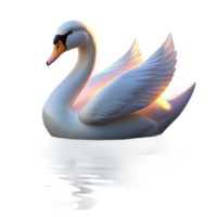 beautiful modern A graceful swan gliding across a calm lake, its white feathers illuminated by the soft glow of sunset, in a serene, romantic style authentic png