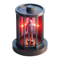 stunning minimalist A futuristic prison cell, with a lone figure trapped inside, illuminated by a flickering red light. Dark, oppressive, and realistic style detailed png
