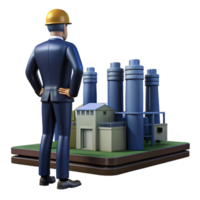vibrant contemporary A lone figure in a power suit overlooking a sprawling industrial complex, powerful and imposing, dramatic backlighting original png