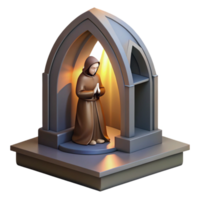 dramatic creative A solitary monk praying in a simple stone chapel, lit by a single, ethereal ray of light through a stained-glass window, in a religious iconography style high resolution png