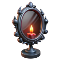 impressive artistic A haunted mirror reflecting a distorted, demonic version of the viewer. Dim, flickering candlelight. Supernatural horror, gothic horror style high quality png