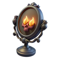 extraordinary creative A haunted mirror reflecting a distorted, demonic version of the viewer. Dim, flickering candlelight. Supernatural horror, gothic horror style original png